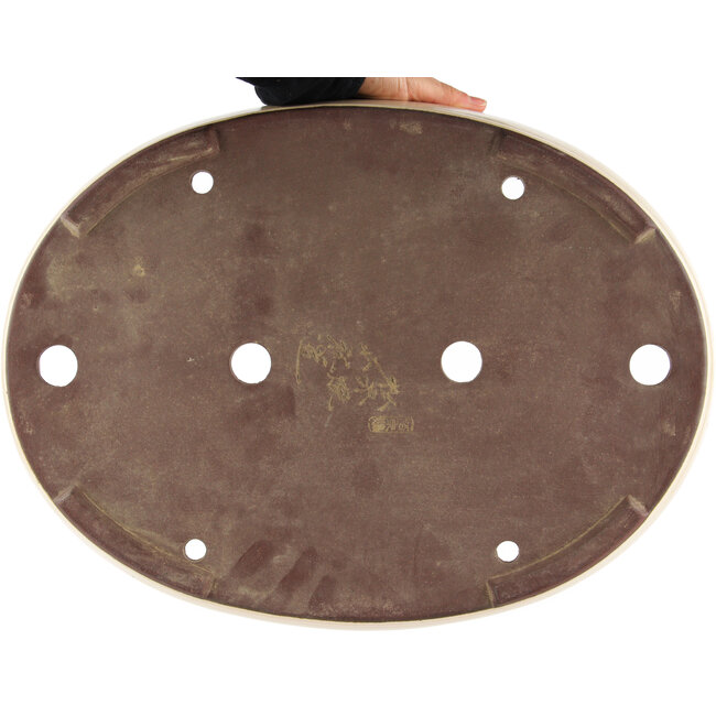 Maceta ovalada para bonsái de color blanco roto de Yamaaki - 450 x 335 x 75 mm