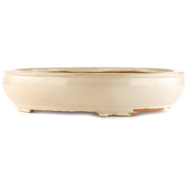 Pot à bonsaï ovale blanc cassé de Hattori - 450 x 360 x 95 mm