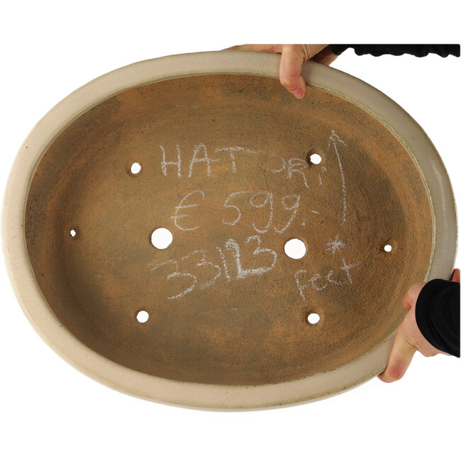 Vaso bonsai ovale bianco sporco di Hattori - 450 x 360 x 95 mm