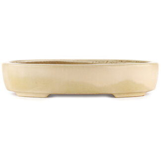 Hattori Tomoyuki 370 mm oval off-white bonsai pot by Hattori, Tokoname, Japan