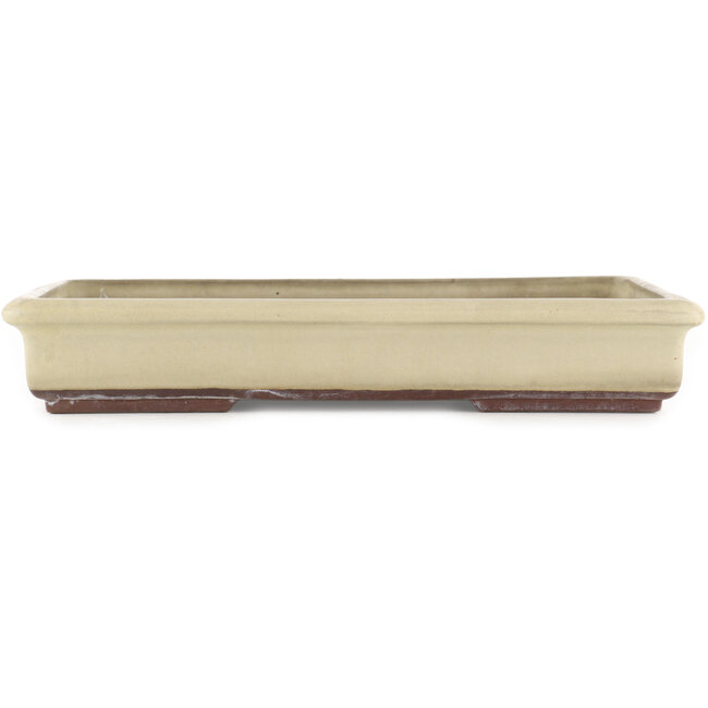 Rectangular off-white bonsai pot by Tokoname - 340 x 250 x 50 mm