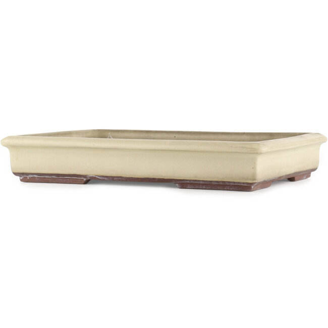 Rectangular off-white bonsai pot by Tokoname - 340 x 250 x 50 mm