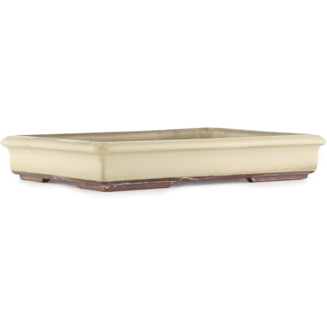 Rectangular off-white bonsai pot by Tokoname - 340 x 250 x 50 mm