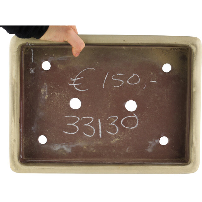 Maceta rectangular para bonsái de color blanco roto de Tokoname - 340 x 250 x 50 mm