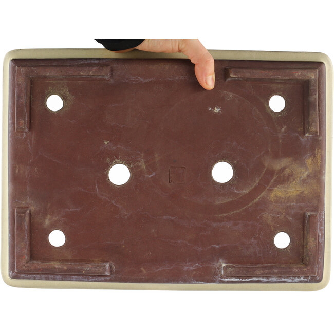 Maceta rectangular para bonsái de color blanco roto de Tokoname - 340 x 250 x 50 mm