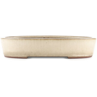 Yamaaki 365 mm oval white bonsai pot by Yamaaki, Tokoname, Japan