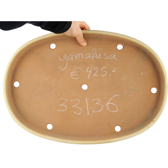 Pot à bonsaï ovale beige de Yamafusa - 465 x 325 x 35 mm