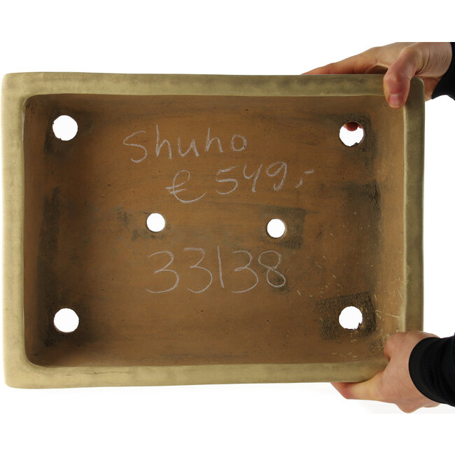 Maceta rectangular beige para bonsái de Shuhou - 375 x 275 x 100 mm