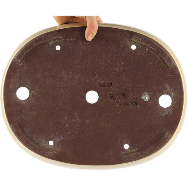 Oval white bonsai pot by Yamaaki - 370 x 290 x 55 mm