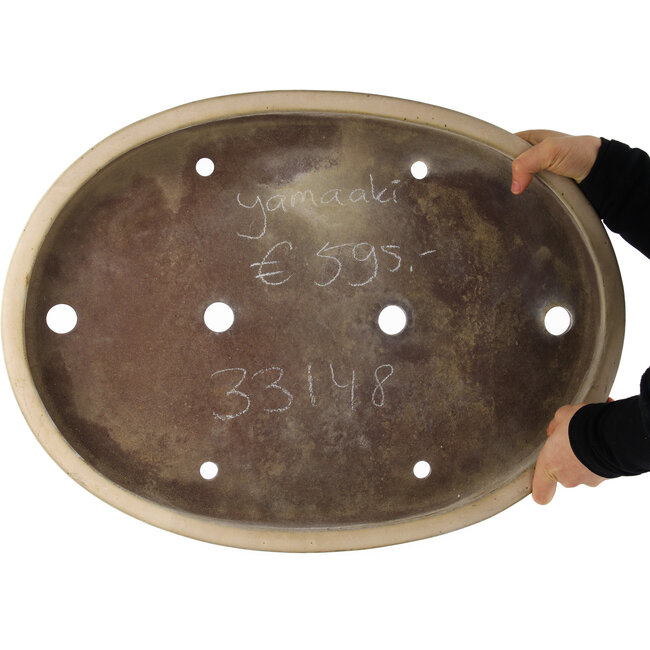 Pot à bonsaï ovale blanc cassé de Yamaaki - 555 x 405 x 50 mm