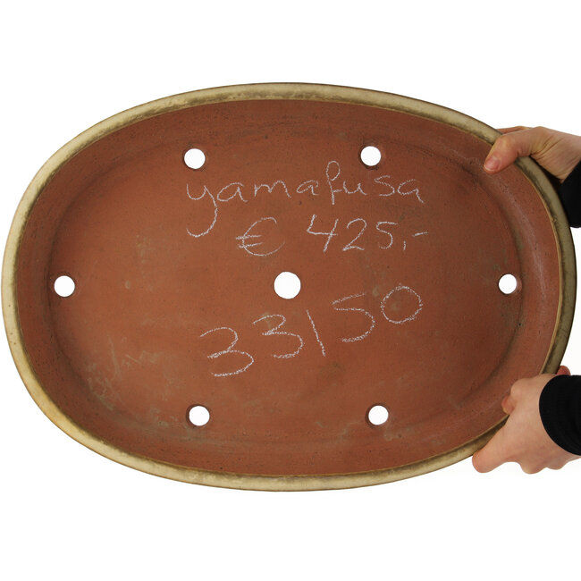 Maceta ovalada beige para bonsái de Yamafusa - 460 x 325 x 55 mm