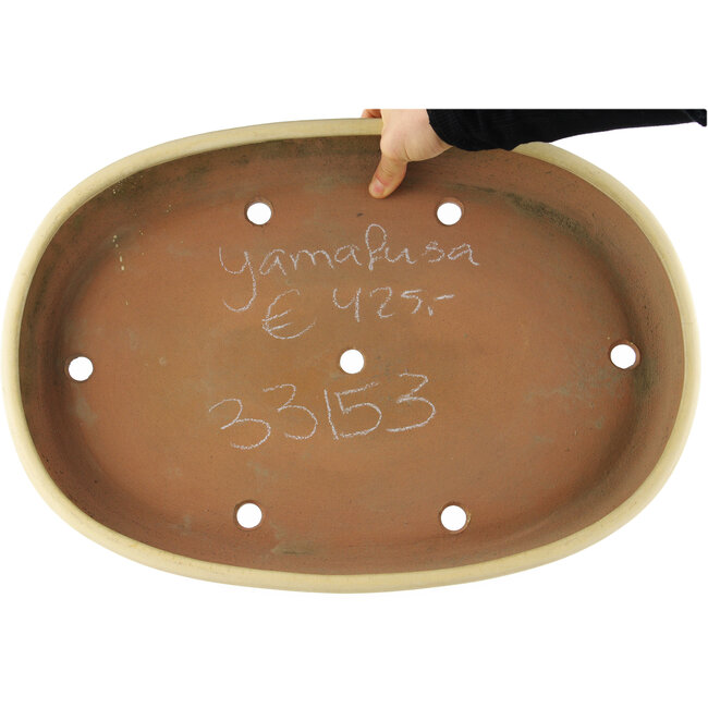 Oval beige  bonsai pot by Yamafusa - 460 x 320 x 55 mm