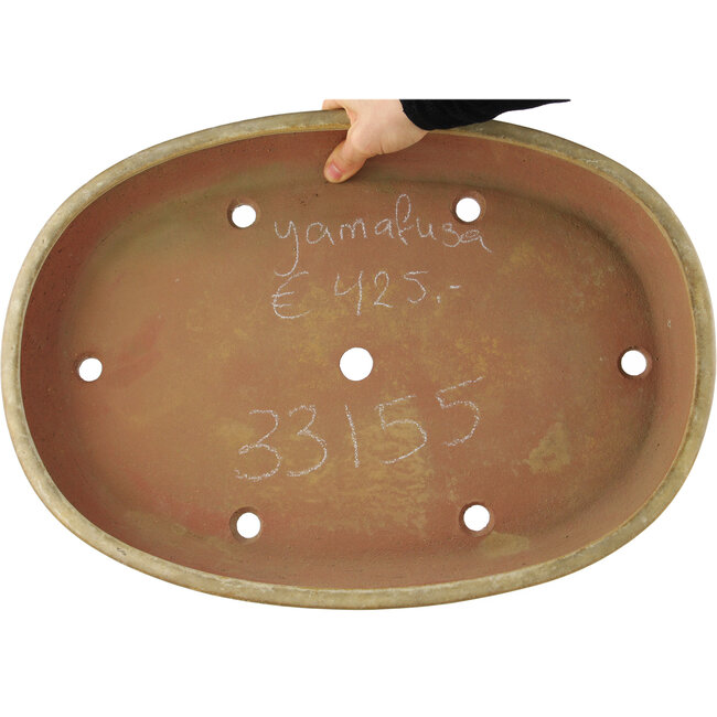 Maceta ovalada beige para bonsái de Yamafusa - 460 x 330 x 55 mm