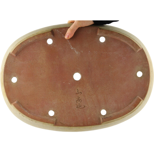 Oval beige  bonsai pot by Yamafusa - 460 x 330 x 55 mm