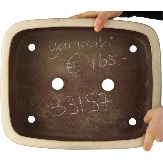 Maceta rectangular blanca para bonsái de Yamaaki - 380 x 310 x 110 mm