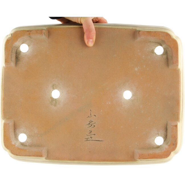 Maceta rectangular beige para bonsái de Yamafusa - 365 x 285 x 90 mm