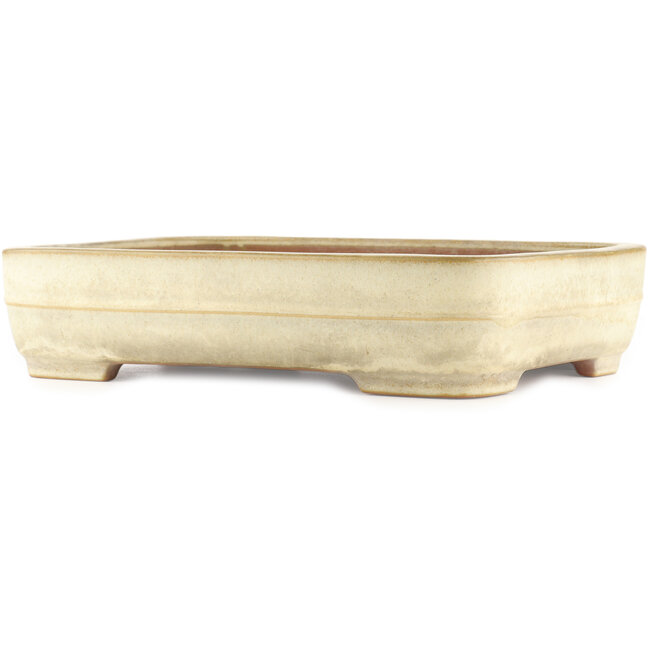Maceta rectangular para bonsái de color blanco roto de Yamafusa - 410 x 310 x 90 mm