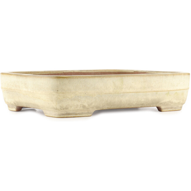 Maceta rectangular para bonsái de color blanco roto de Yamafusa - 410 x 310 x 90 mm