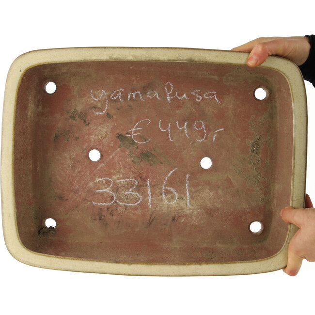 Pot à bonsaï rectangulaire blanc cassé de Yamafusa - 410 x 310 x 90 mm
