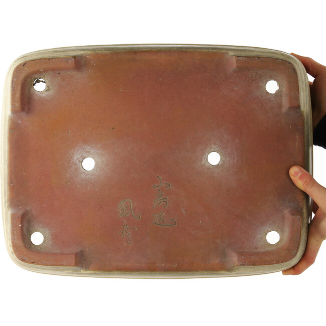 Rectangular off-white bonsai pot by Yamafusa - 410 x 310 x 90 mm