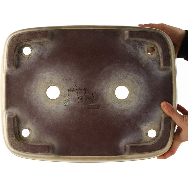 Pot à bonsaï rectangulaire beige de Yamaaki - 405 x 310 x 115 mm