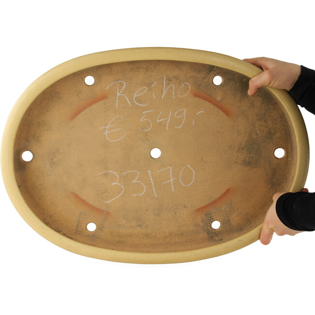 Oval beige  bonsai pot by Reiho - 530 x 370 x 55 mm