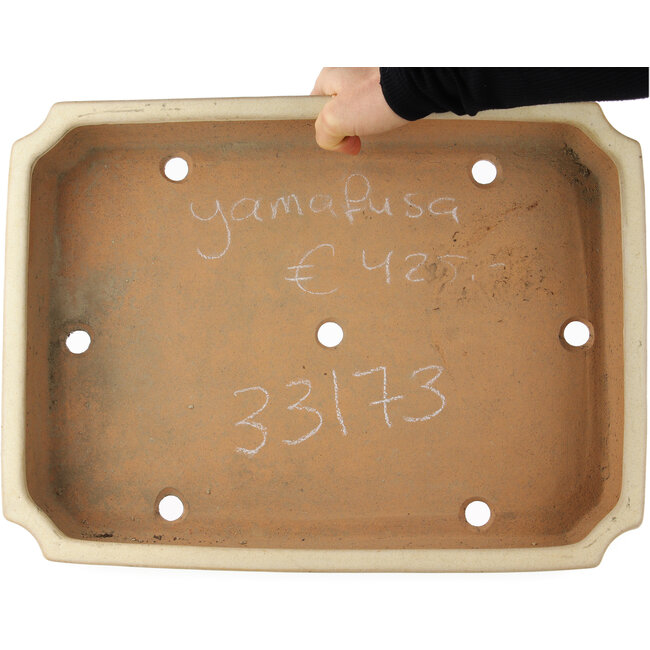 Maceta rectangular blanca para bonsái de Yamafusa - 410 x 305 x 65 mm
