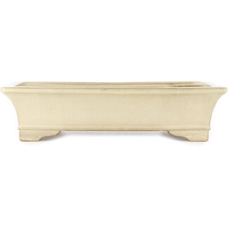  Yamafusa - Takehiko Koie Maceta rectangular de color blanco roto para bonsái de 410 mm de Yamafusa, Tokoname, Japón