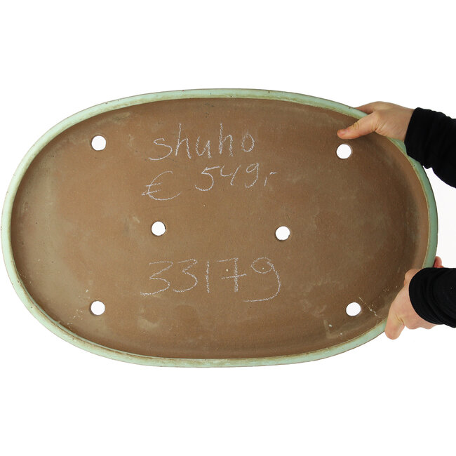 Oval turquoise bonsai pot by Shuhou - 550 x 350 x 40 mm