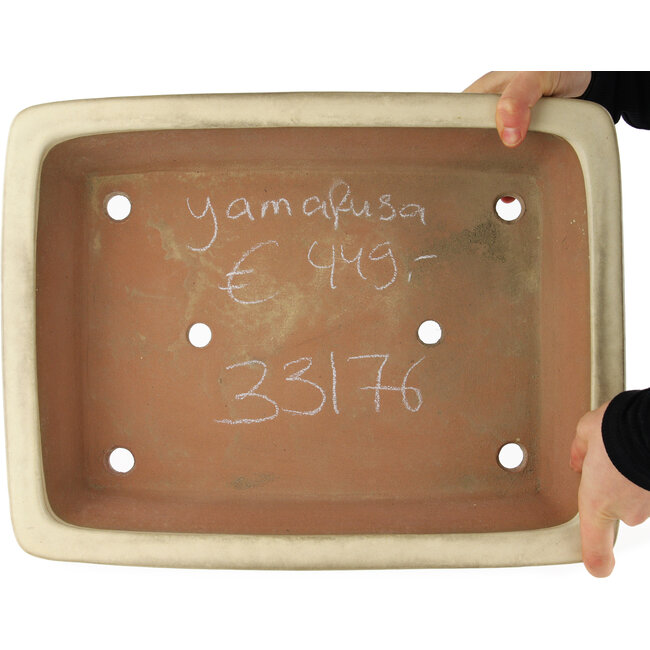 Pot à bonsaï rectangulaire blanc cassé de Yamafusa - 410 x 315 x 90 mm