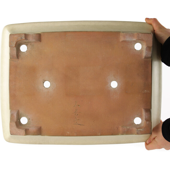 Pot à bonsaï rectangulaire blanc cassé de Yamafusa - 410 x 315 x 90 mm