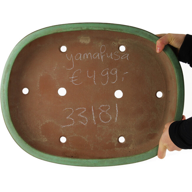 Pot à bonsaï ovale vert de Yamafusa - 470 x 465 x 80 mm