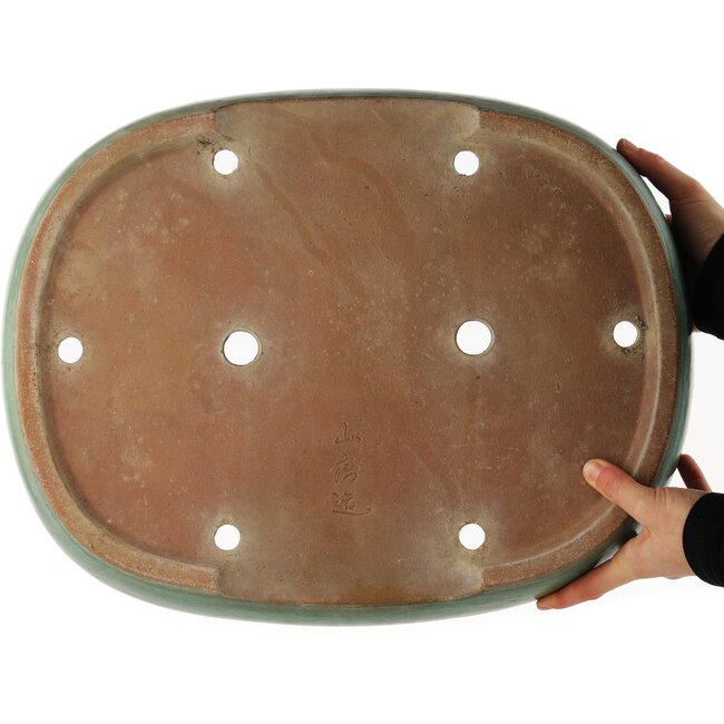 Pot à bonsaï ovale vert de Yamafusa - 470 x 465 x 80 mm