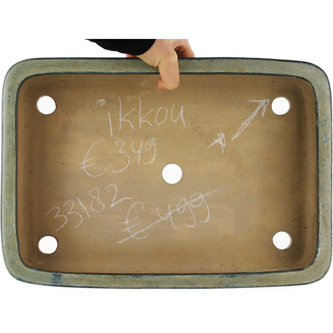 Rechthoekige turquoise bonsai pot van Ikkou - 370 x 260 x 75 mm