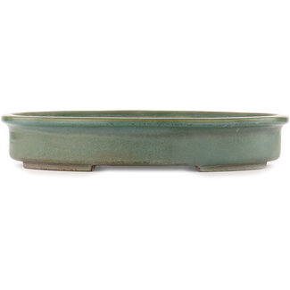 Yamafusa - Takehiko Koie 430 mm oval green bonsai pot by Yamafusa, Tokoname, Japan