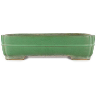 Yamafusa - Takehiko Koie 365 mm rectangular green bonsai pot by Yamafusa, Tokoname, Japan