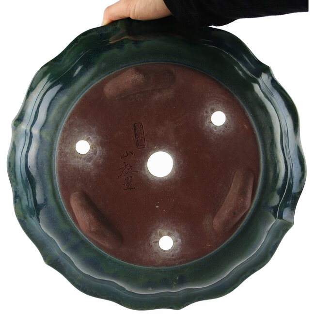 Maceta para bonsái de color verde loto de Yamaaki - 330 x 330 x 90 mm