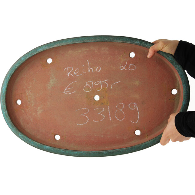 Oval green bonsai pot by Reiho - 445 x 345 x 50 mm