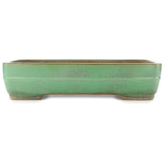 Yamafusa - Takehiko Koie 410 mm rectangular green bonsai pot by Yamafusa, Tokoname, Japan