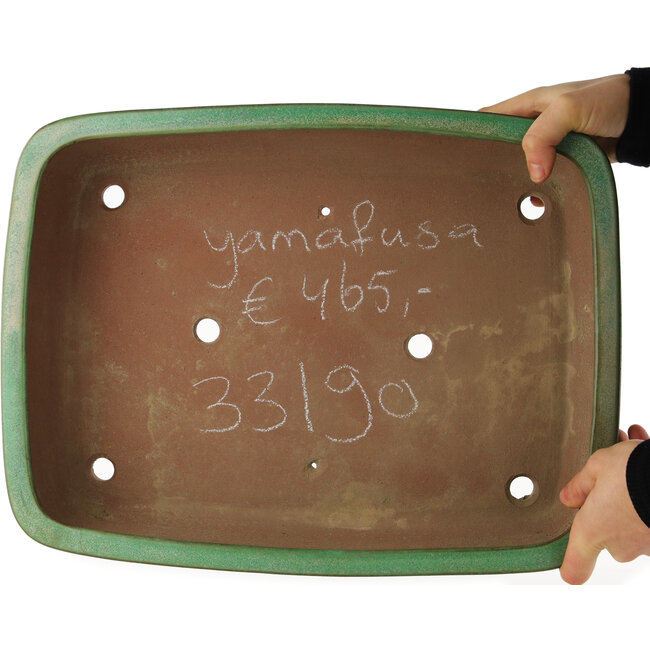Pot à bonsaï rectangulaire vert de Yamafusa - 410 x 310 x 90 mm