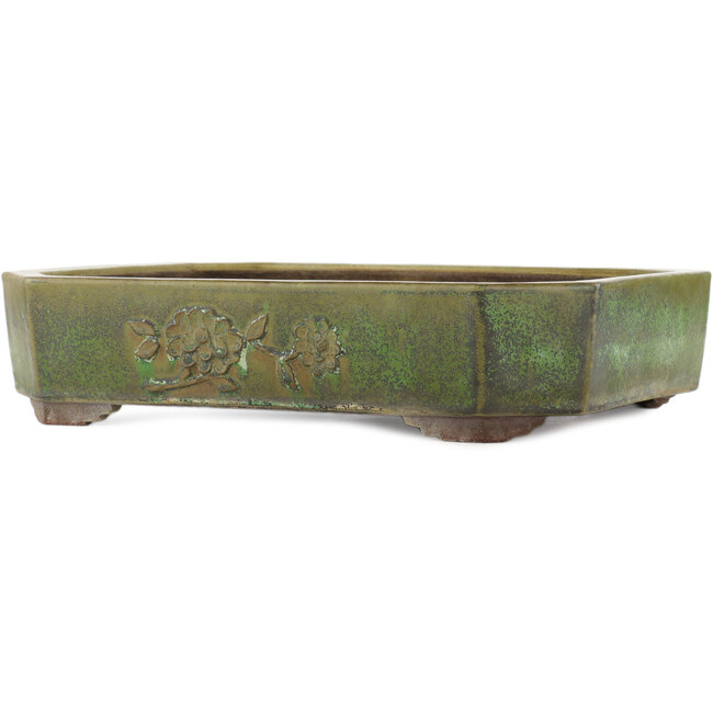 Maceta rectangular verde para bonsái de Yamaaki - 410 x 325 x 90 mm