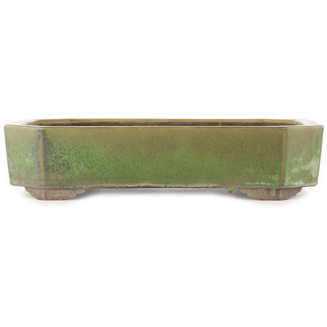 Pot à bonsaï rectangulaire vert de Yamaaki - 410 x 325 x 90 mm