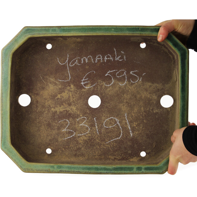 Maceta rectangular verde para bonsái de Yamaaki - 410 x 325 x 90 mm