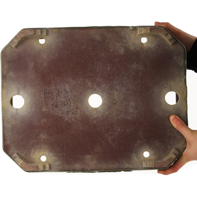 Pot à bonsaï rectangulaire vert de Yamaaki - 410 x 325 x 90 mm