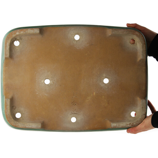 Rectangular green bonsai pot by Yamafusa - 465 x 340 x 90 mm
