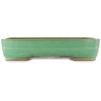 Yamafusa - Takehiko Koie 475 mm rectangular green bonsai pot by Yamafusa, Tokoname, Japan