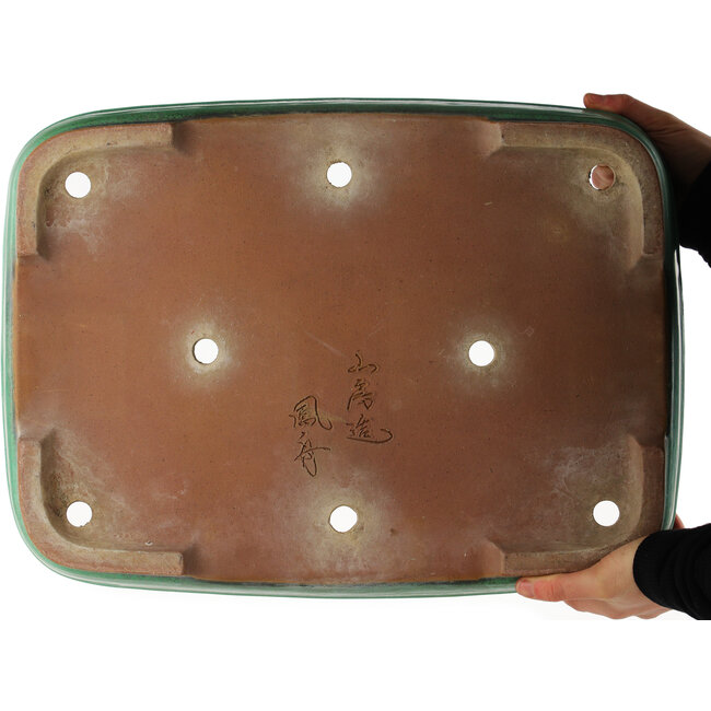 Rectangular green bonsai pot by Yamafusa - 475 x 360 x 90 mm