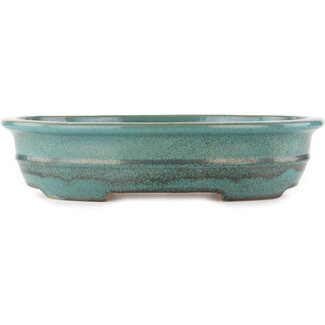 Reihou (Bonsai Matsushita Hiroyuki or Mr.MATSUSHITA Reiji    Master) 385 mm oval turquoise bonsai pot by Reiho, Tokoname, Japan