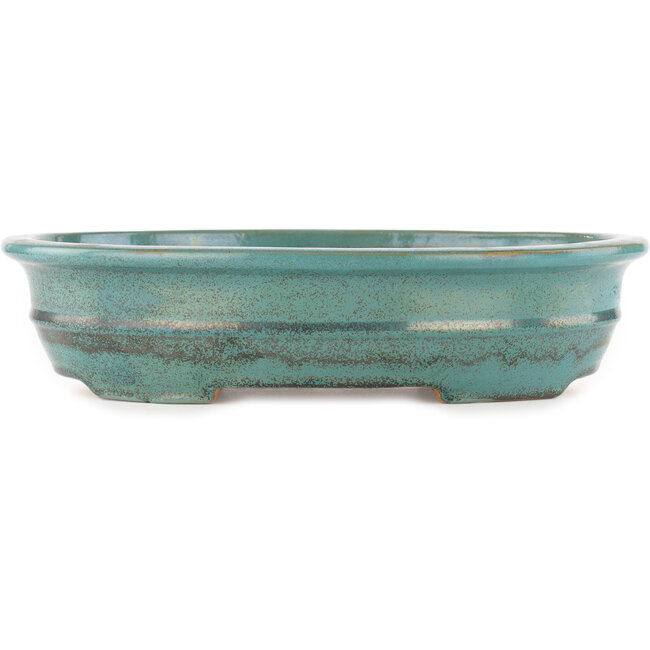 Oval turquoise bonsai pot by Reiho - 385 x 295 x 80 mm