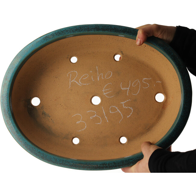 Pot à bonsaï ovale turquoise de Reiho - 385 x 295 x 80 mm